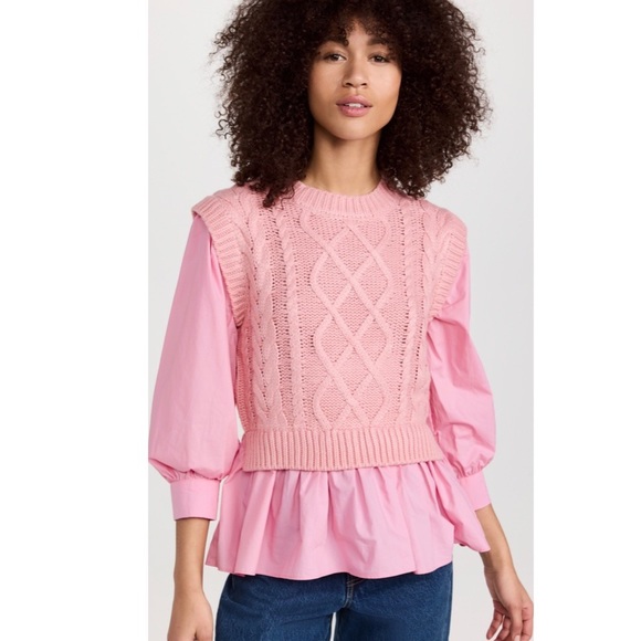 🆕 English Factory Mixed Media Cable Knit Sweater - Picture 5 of 7